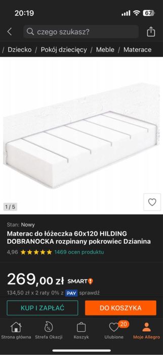Łóżeczko Smagora + materac Hilding dobranocka