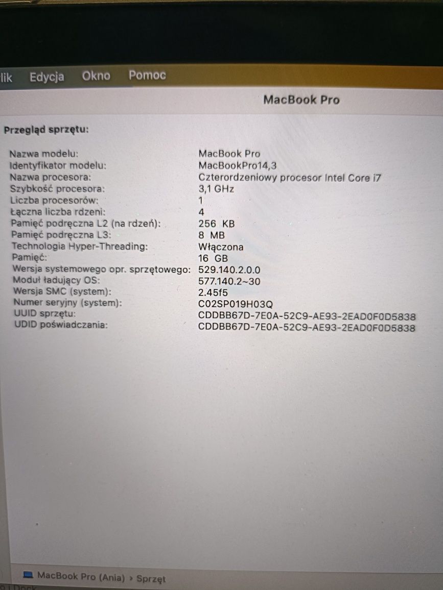 MacBook Pro 15" 2016 3.1Ghz 16GB 1TB