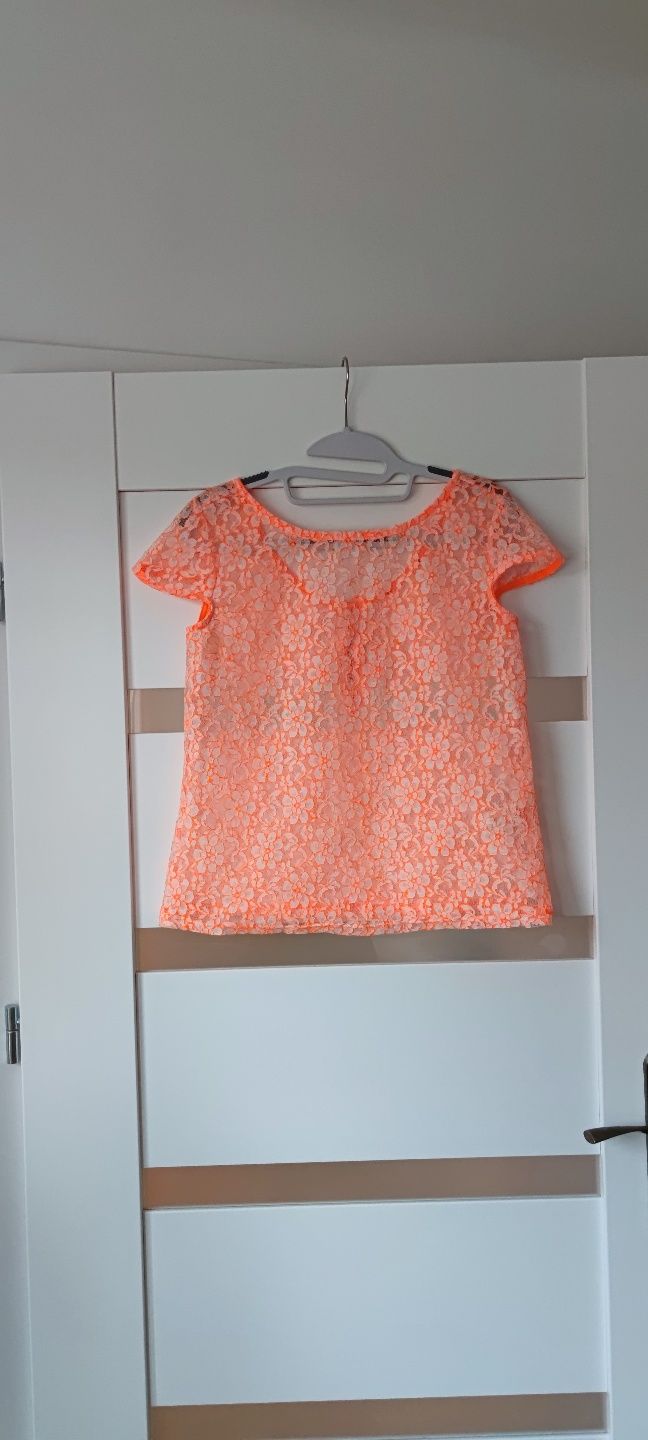 Bluzka top t-shirt na lato siateczka prześwitujaca  pomarańcz Primark