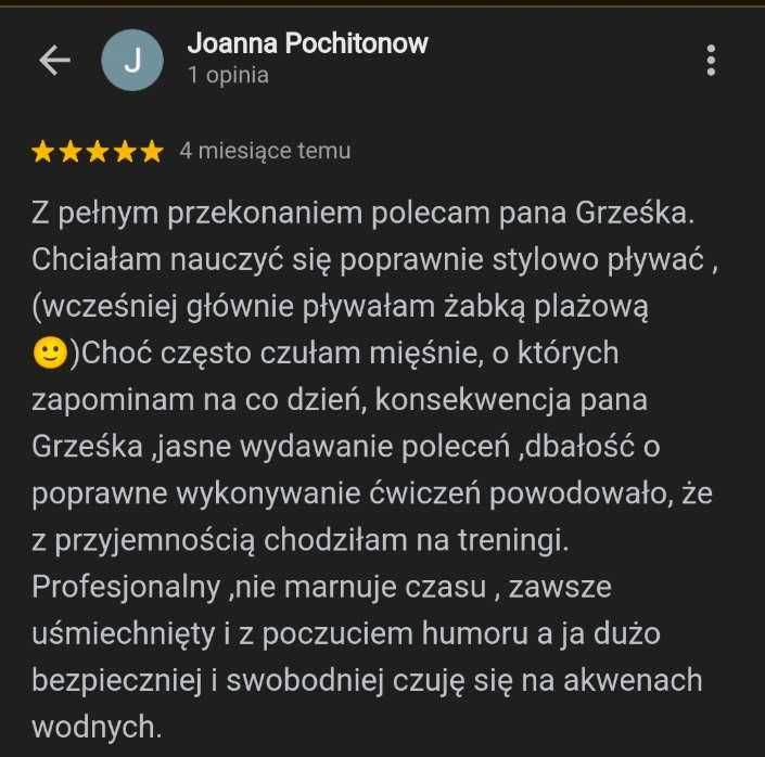 Profesjonalna i Bezpieczna Nauka Pływania/Treningi Kraków AbsolwentAWF