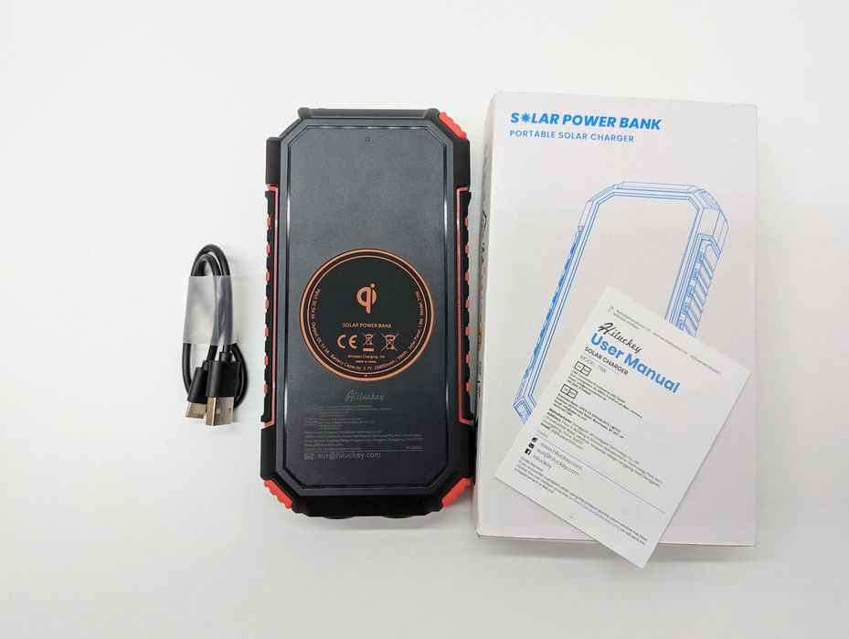 Powerbank SOLAR 30000mAh z latarką solarny czarny/pomarańczowy