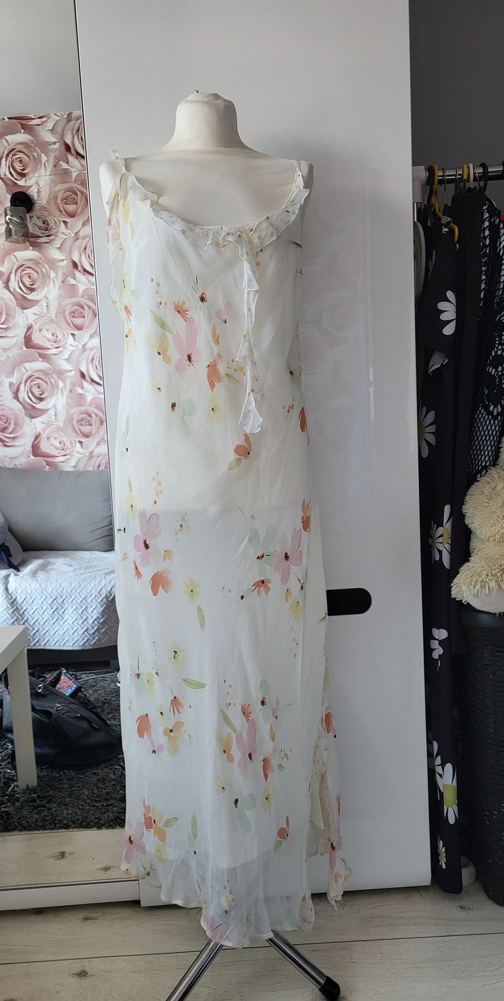 Elegancka letnia, sukienka maxi w kwiaty r.44- 46, Roman Oryginals