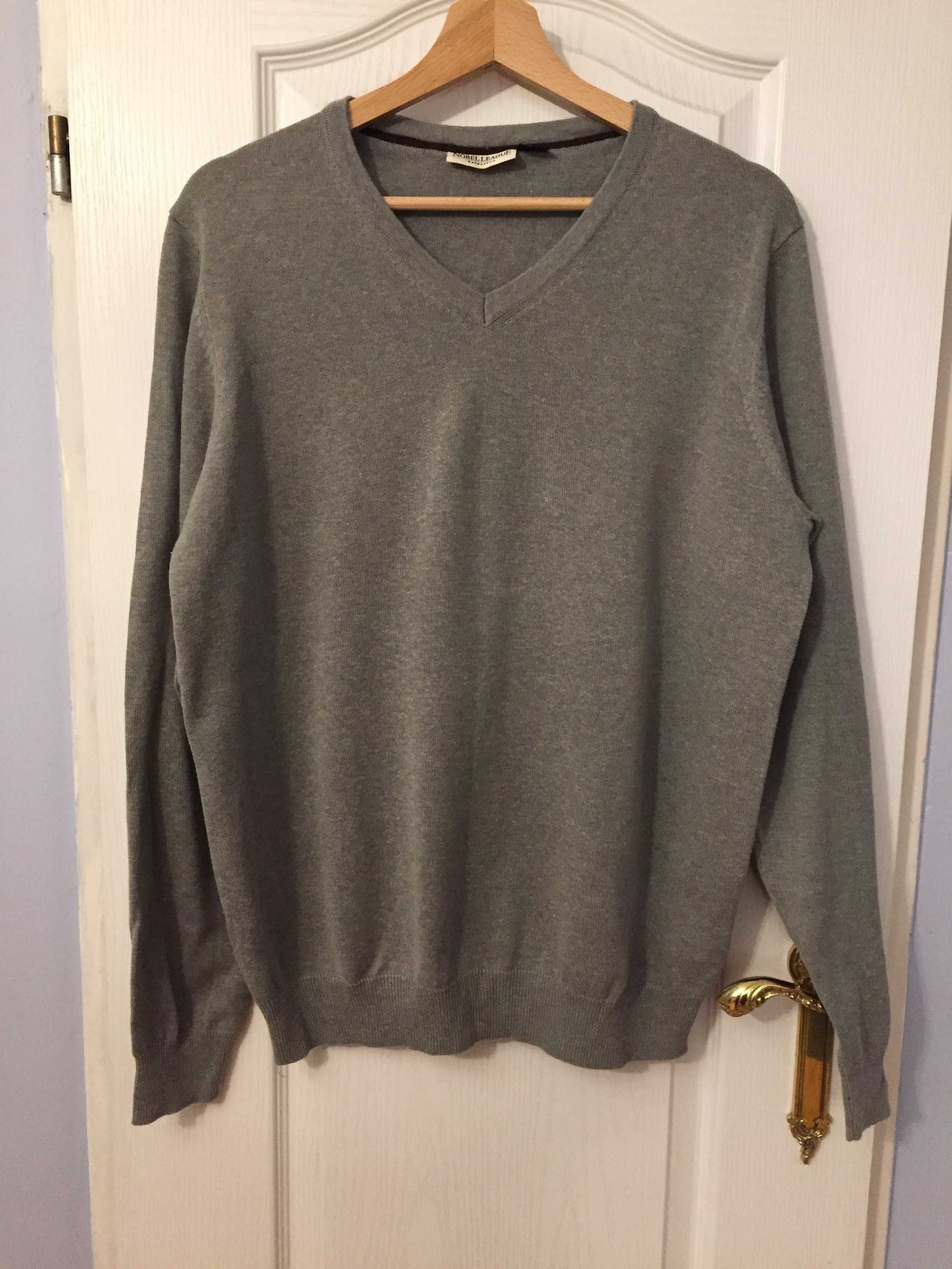 Sweter męski szary v-neck do koszuli, w szpic, serek, L 52/54 jak nowy