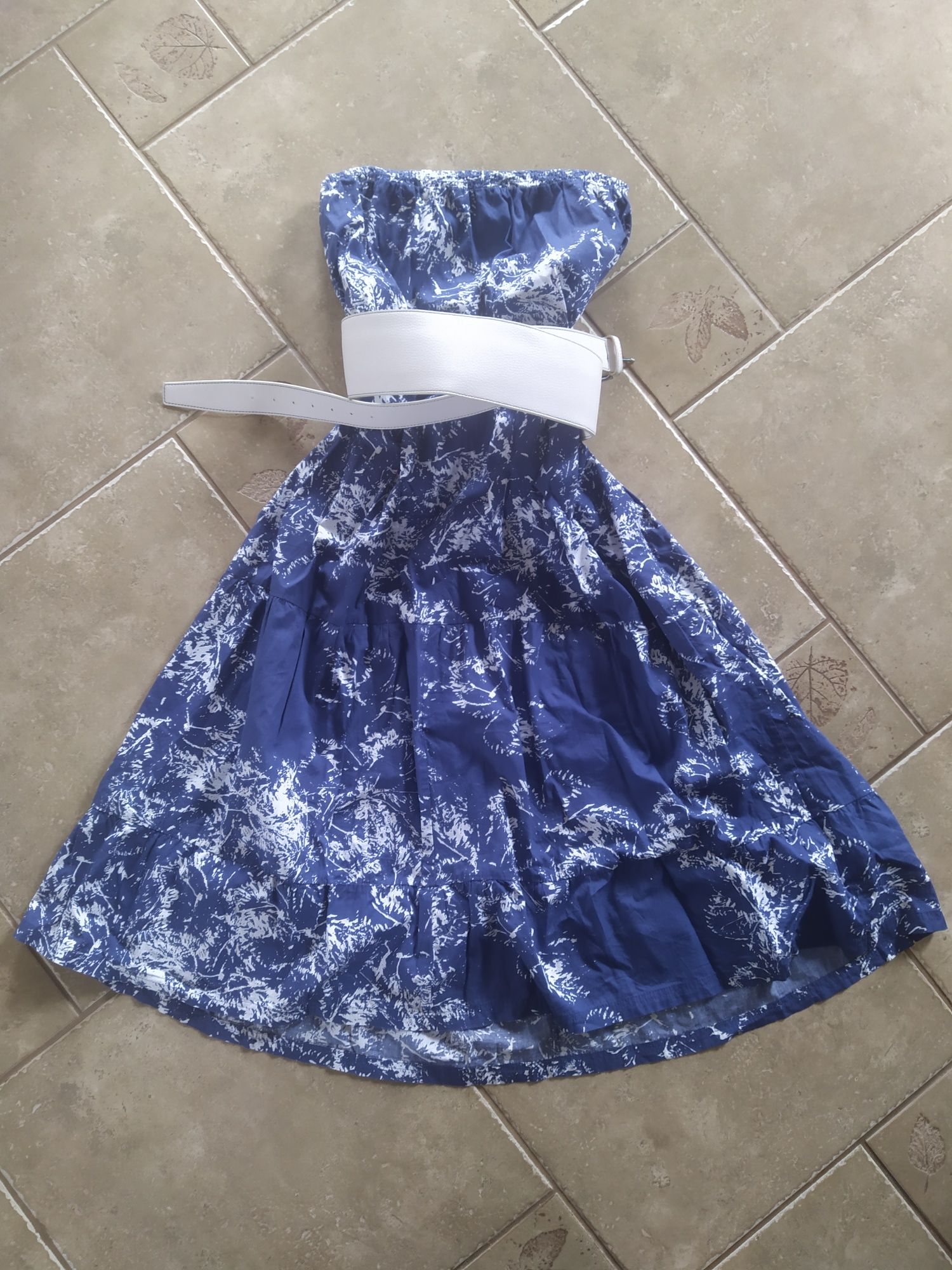 Bawelniana 3w1 sukienka spódnica falbany boho roślinny wzór midi