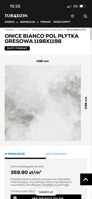 gres Onice bianco pol 119,8x119,8 Tubądzin odbiór osobisty Kłodzko