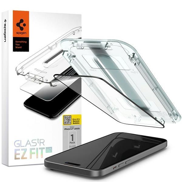 Spigen Glas.TR FC iPhone 15 6.1""EZ FIT" szkło hartowane czarna ramka