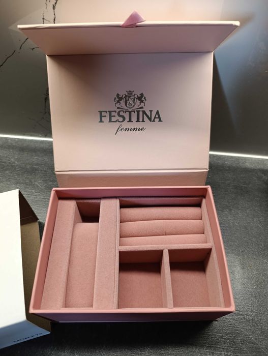 Piękne pudełko na zegarek pierścionki biżuterię Festina nowe różowe