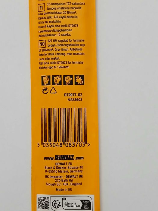 DEWALT DT2977 Brzeszczot Aligator 295mm POROTHERM*nowy*oryginalny
