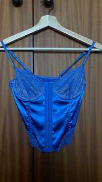 Top/corset azul de cetim da shein