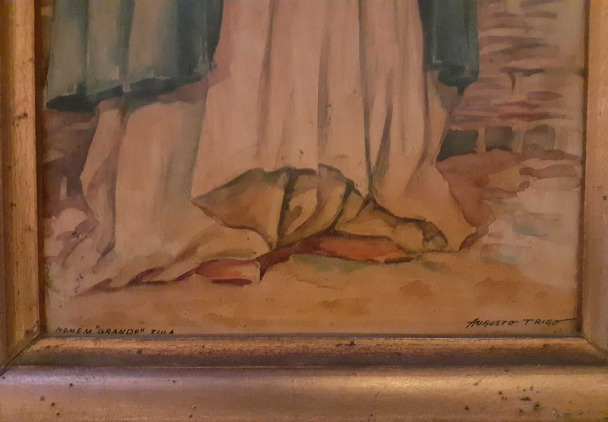 Quadro original óleo autoria de Augusto Trigo "Homem 'grande' fula"