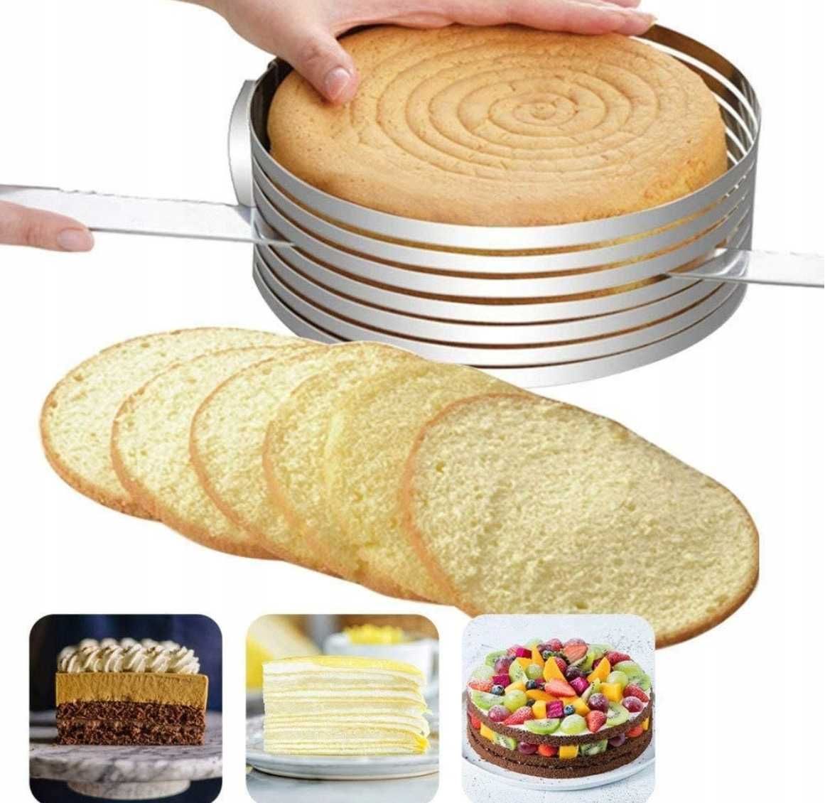 OPASKA DO KROJENIA TORTU obręcz do cięcia biszkoptu + NÓŻ 24-30cm