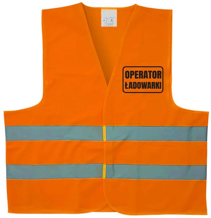 pomarańczowa kamizelka odblaskowa z nadrukiem operator ładowarki