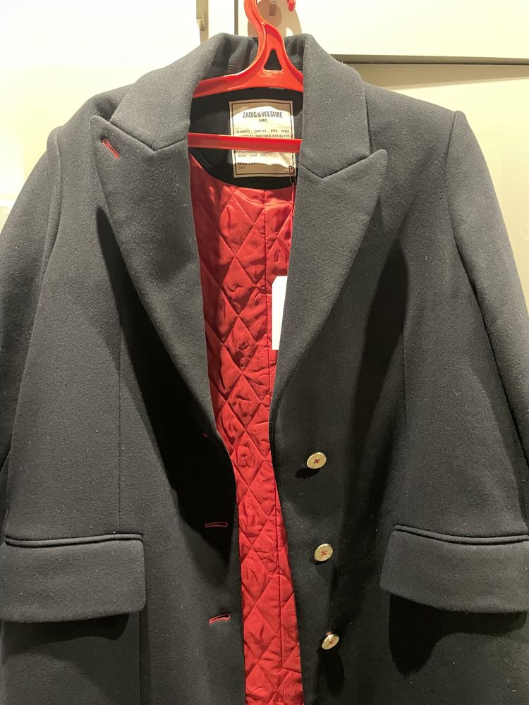 Пальто нове темно-синій колір червоний підклад