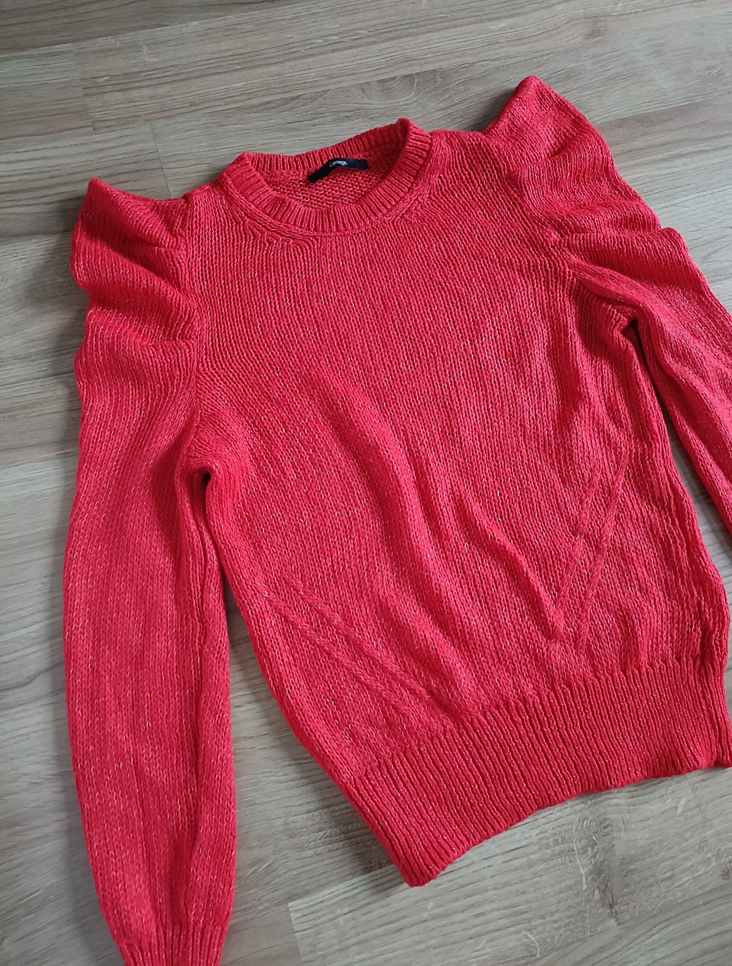 Sweter damski elegancki czerwony ns na święta z bufkami George S M
