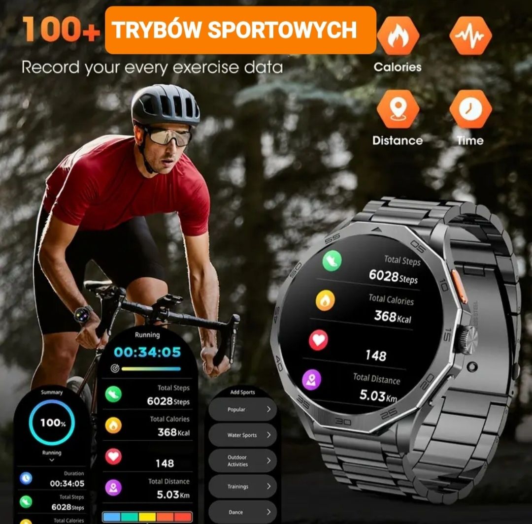 Smartwatch męski 710mAh gratis silikonowy pasek, menu Pl