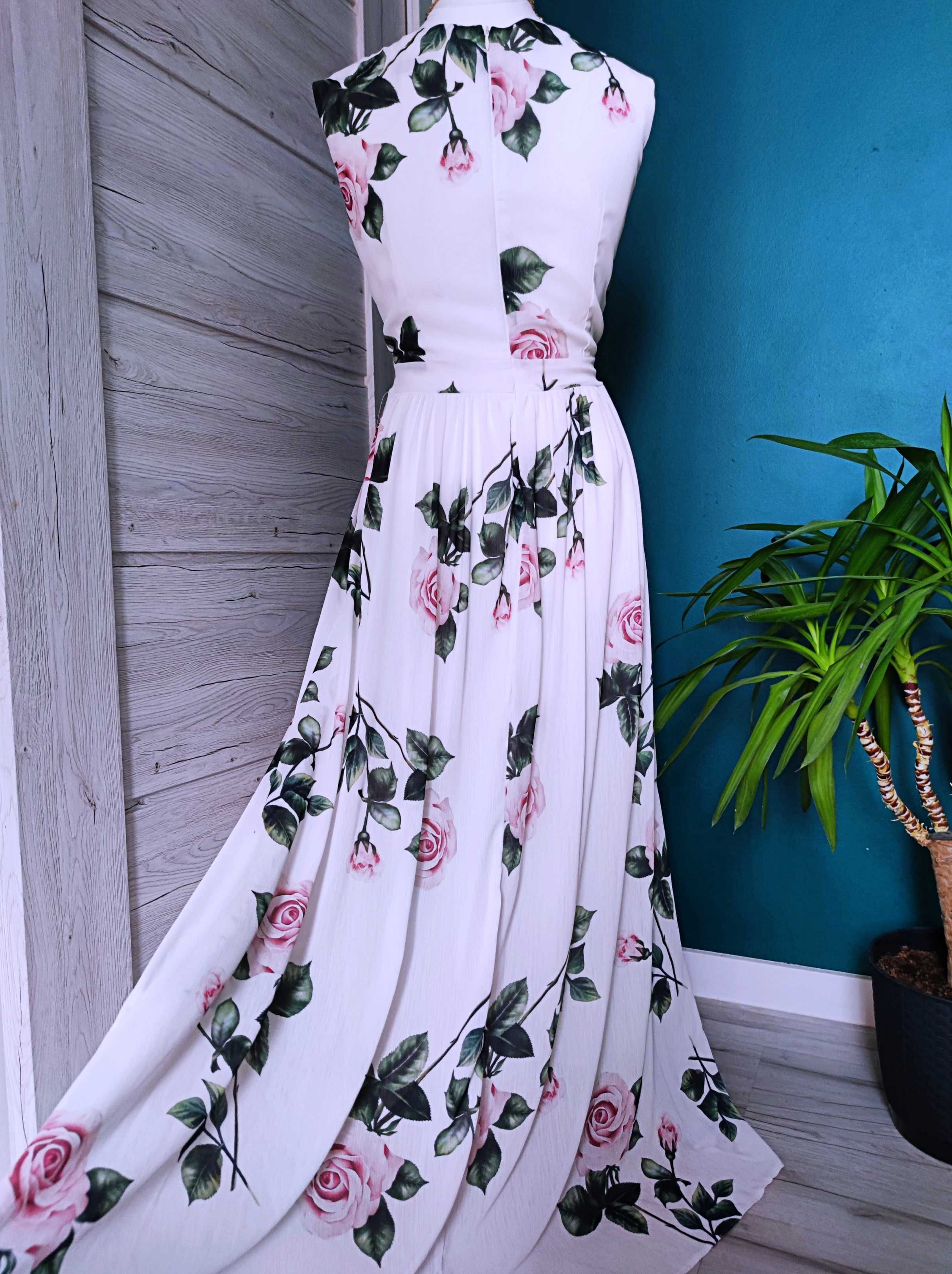 długa suknia wizytowa w kwiaty rozmiar 42 xl elegancka na wesele