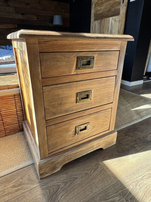 Kolonialna szafka teak mała komoda z szufladami oczyszczona 50x40x63