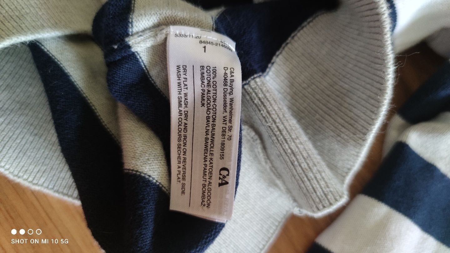 C&A bawełniany sweter paski chłopięcy 122 cm wiosna
