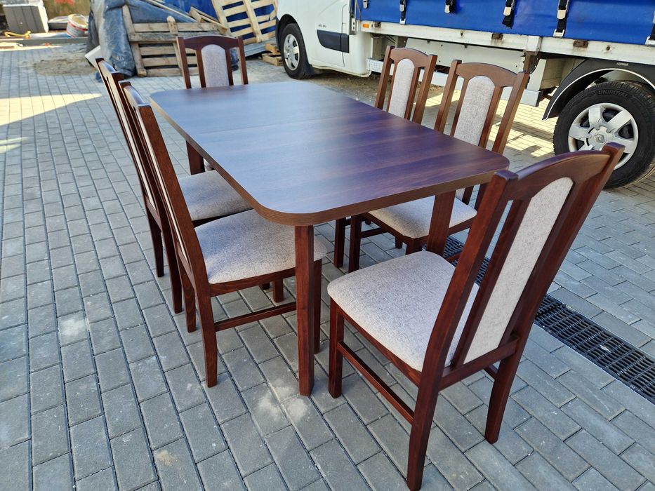 od ręki: Stół rozkładany + 6 krzeseł, orzech + kawa z mlekiem ,dostawa