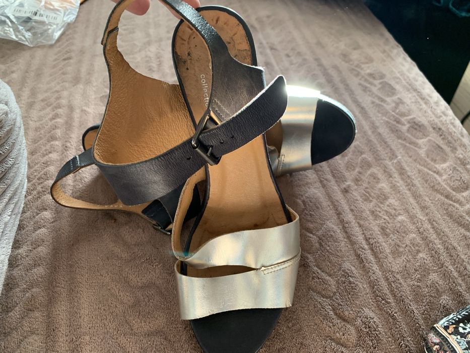 Sandaly granatowe srebrne Eksbut 37,5 skora