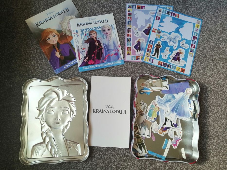 Zestaw Kraina Lodu Frozen książka zadania figurki metalowa puszka