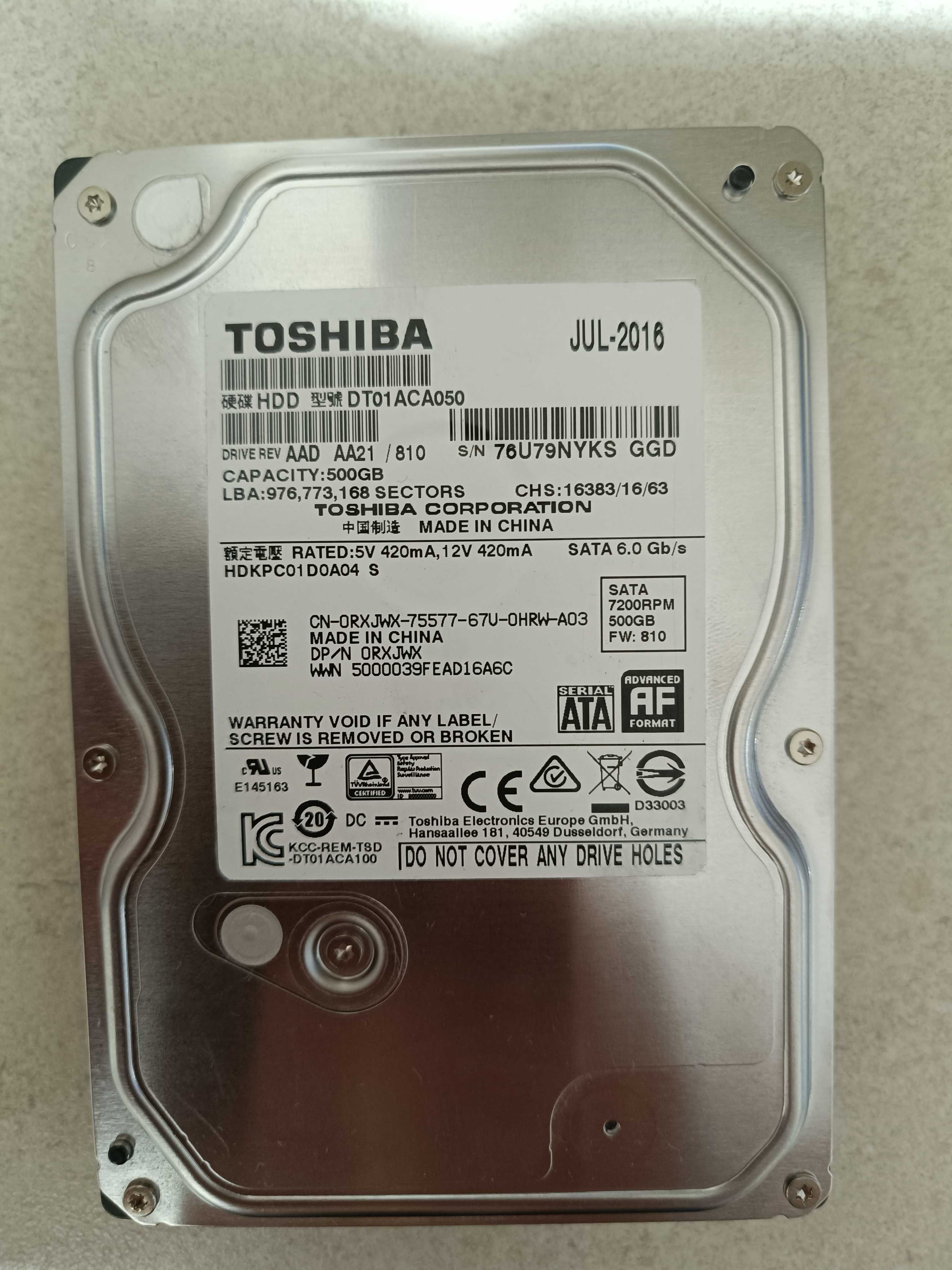 dysk HDD 3,5'' Toshiba, 500 GB