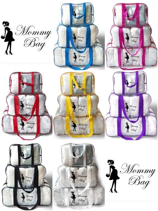 Набор 3 прозрачные сумки в роддом сумка L, М, S. Польша Mommy Bag ТМ