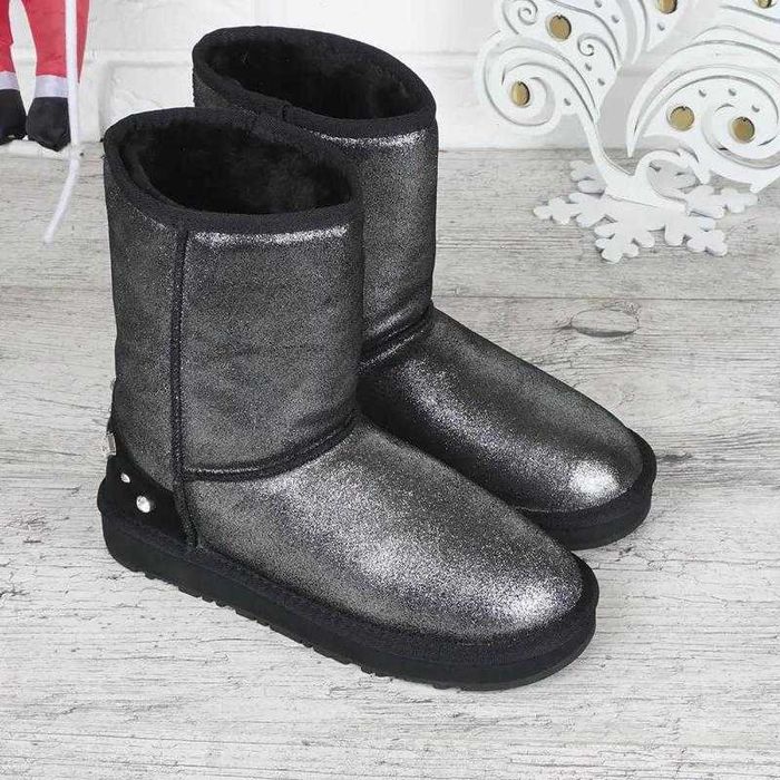 Угги женские кожаные сапоги Ugg Australia черные серебро 36-40р