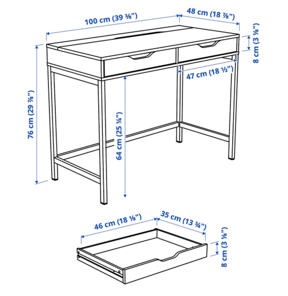 Стіл IKEA ALEX білий мінімалітсчний 100х48см