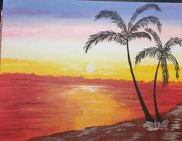 Obraz ręcznie malowany-zachód słońca