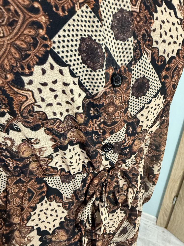 Elegancka sukienka New Collection , brązowa, midi komunia wielkanoc