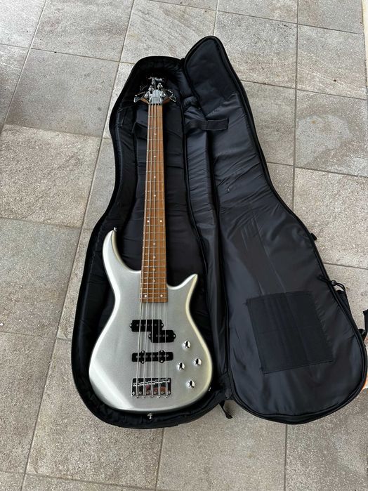 JoyLink Custom Series 5-String Bass Guitar – Metallic Silver + Gig Bag