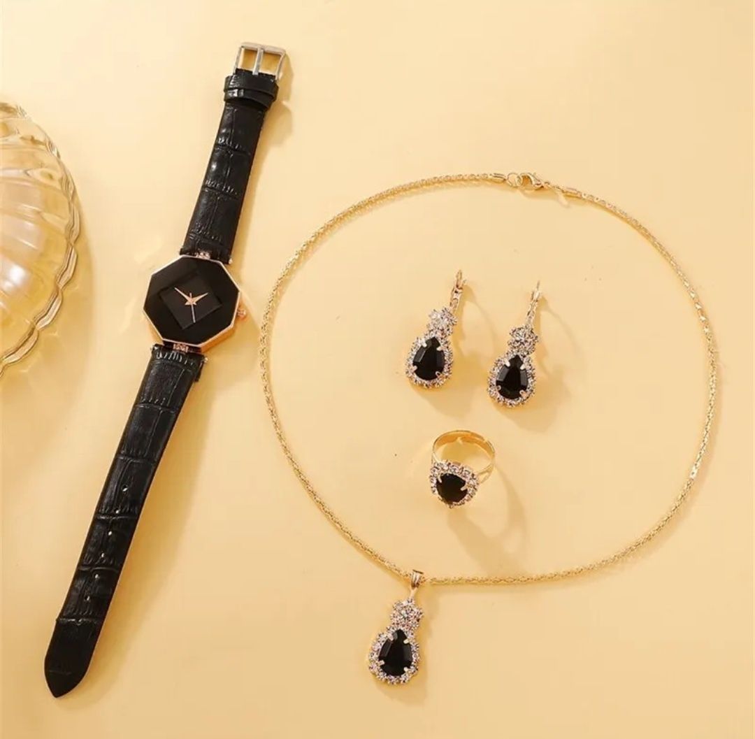 Zestaw na prezent - biżuteria damska: zegarek, naszyjnik, kolczyki,