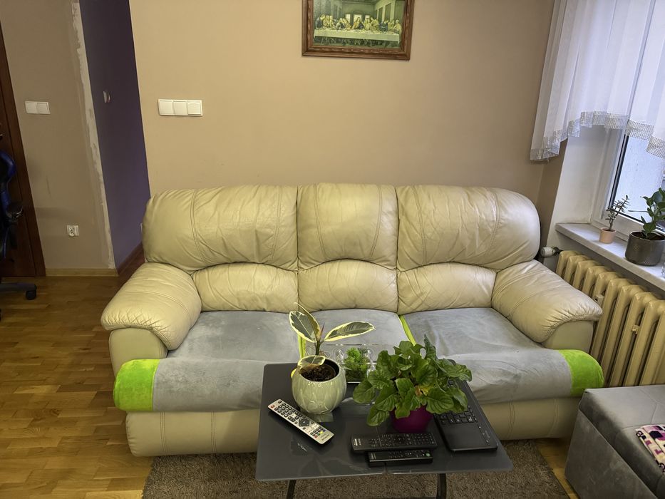 Kanapa skórzana 200x100x95 cm z funkcją spania – stan dobry