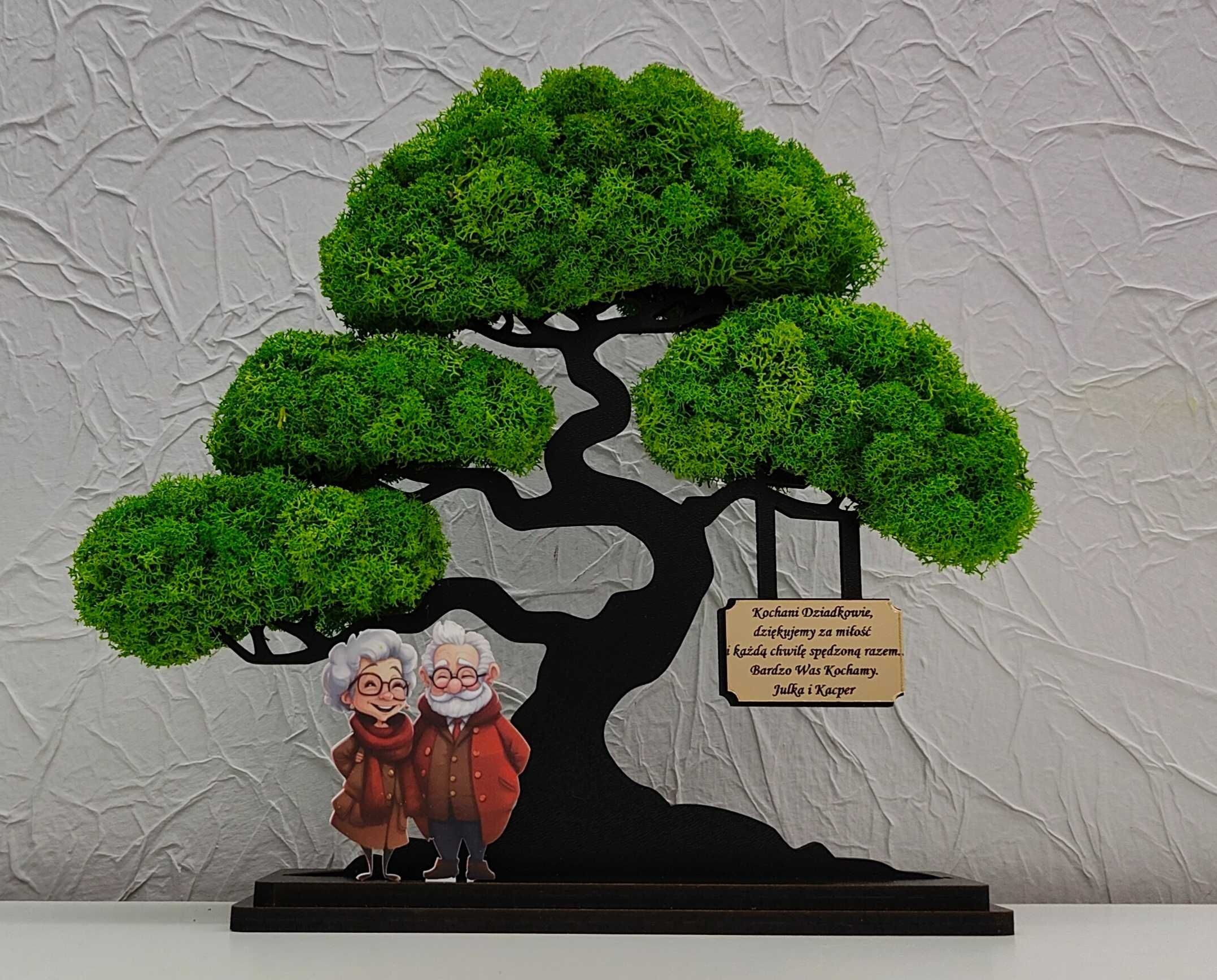 Drzewo bonsai mech 3D stojące Dzień Babci Dziadka postać UV dow tekst