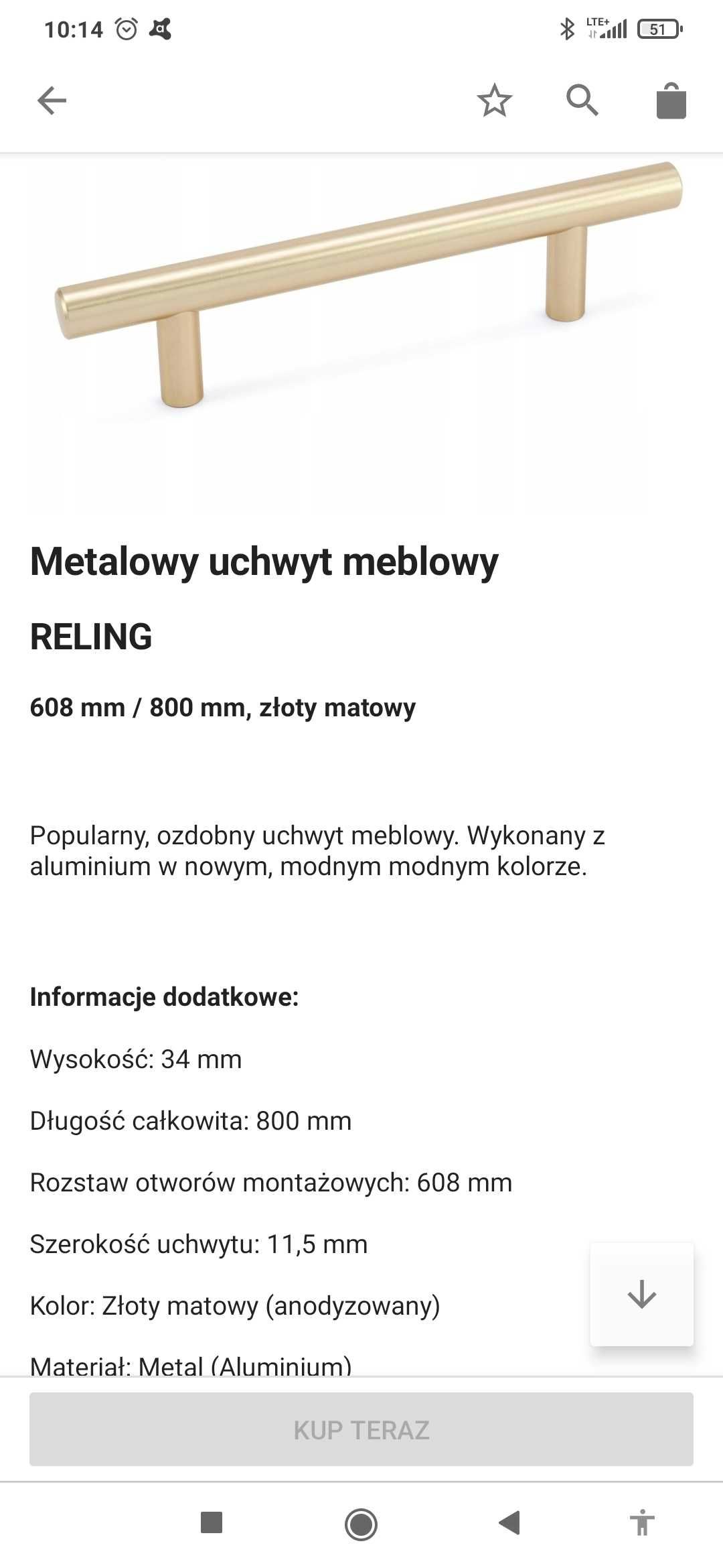 Uchwyty meblowe złote do szafy