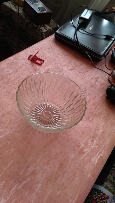 Салатница СССР винтажная штампованный хрусталь с клеймом в новом сост.