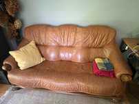2x Sofa dębowa (większa rozkład. do spania), z naturalnej grubej skóry