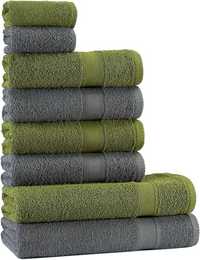 Zestaw ręczników ZIELONO SZARY 100% bawełna frotee zestaw 8-częściowy