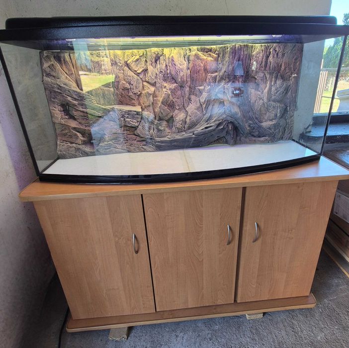 Akwarium 240L panoramiczne, tło 3D, nakrywa i szafka