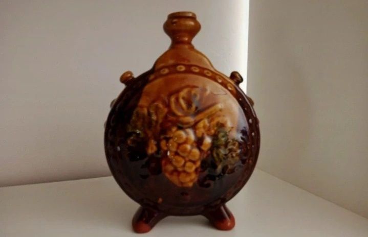 Wazonik albo świecznik, bukłak, porcelit, kamionka brąz z PRL, vintage