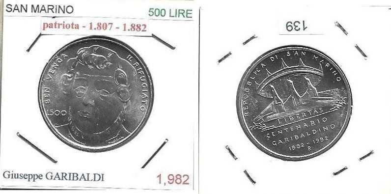 San Marino - - 500 Lire - 1982 - - Giuseppe Garibaldi - Moeda de Prata