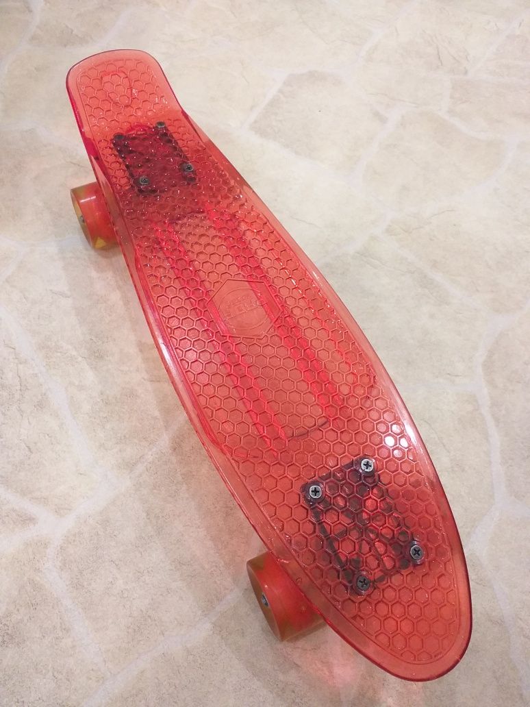 Скейт Пенни борд Penny Board прозрачный (красный) светящийся