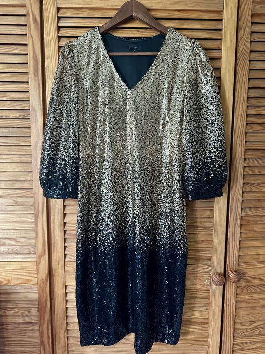 Sukienka ombre cekinowa Solar 38, czarno-złota, bardzo efektowna