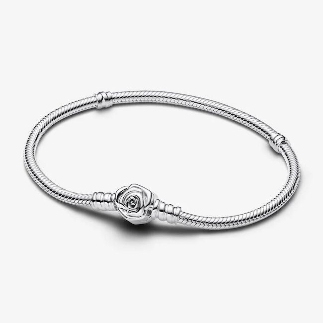 Pulseira Moments Snake Fecho Rosa em Flor Pandora Prata Lei S925 Novo!