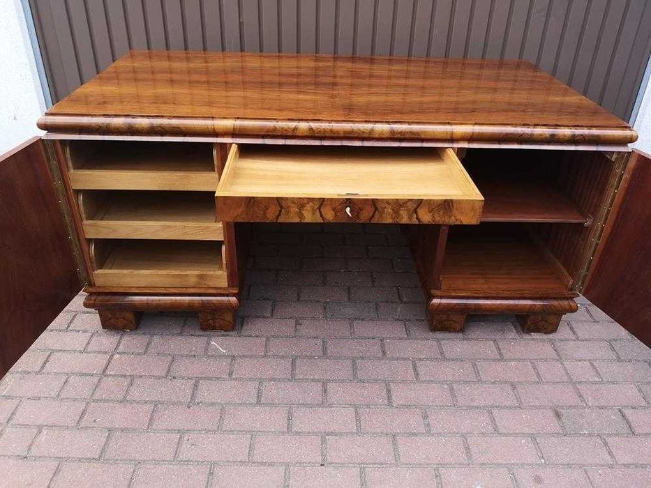 Biurko ART-DECO Orzech Politura Stare Antyk Dwustronne Po Renowacji .