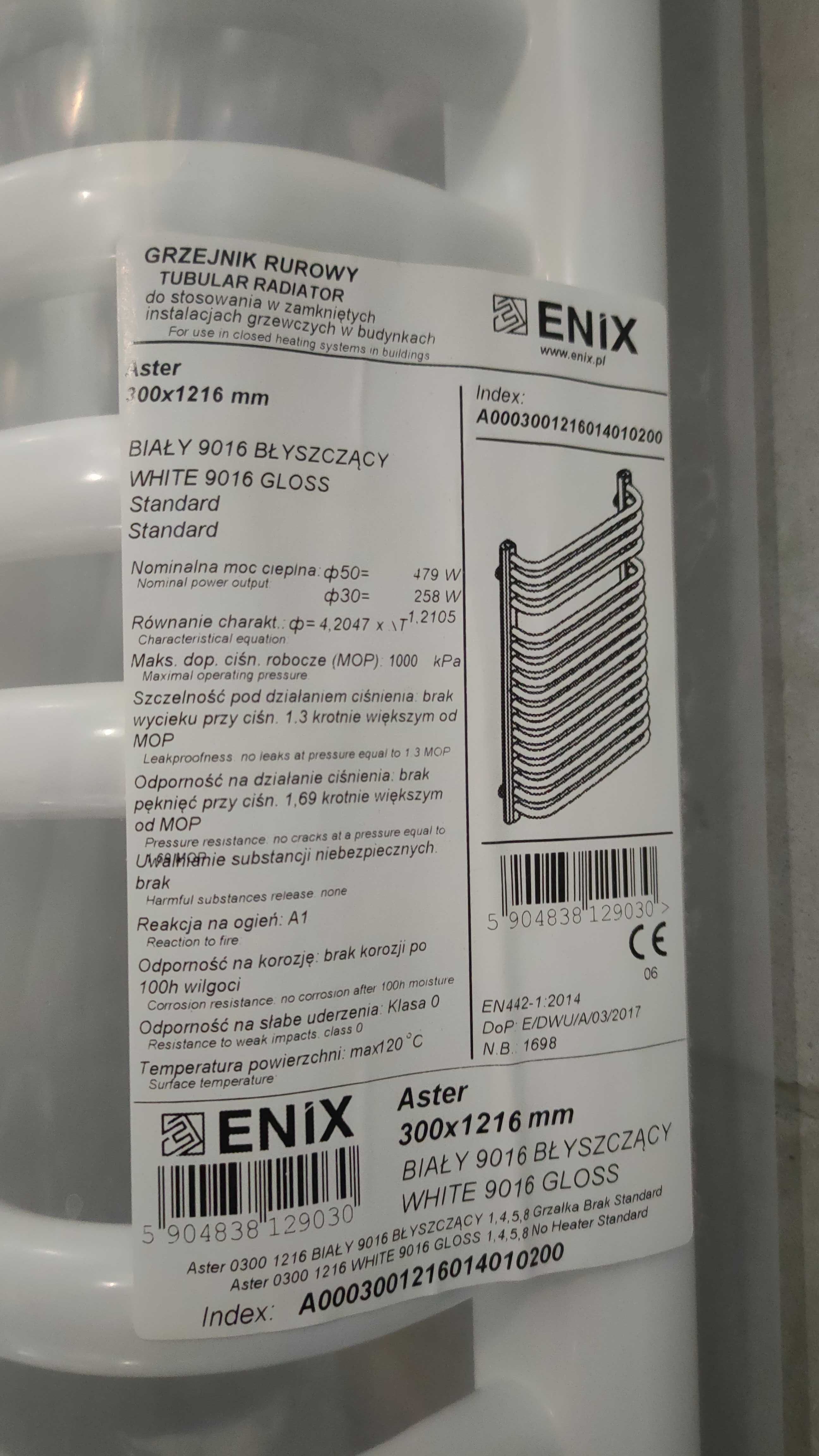 Grzejnik kaloryfer łazienkowy drabinkowy Enix Aster 300x1216mm biały
