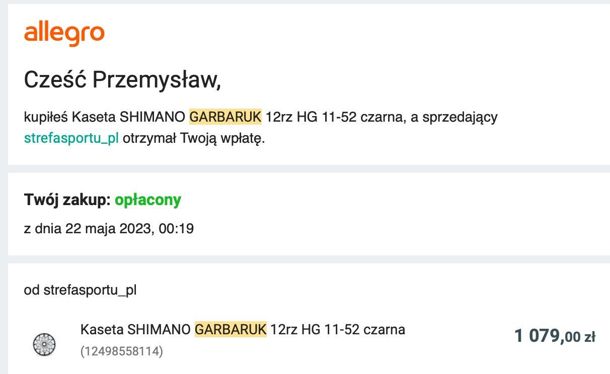 Garbaruk Kaseta Shimano HG 11-52 waga 338g