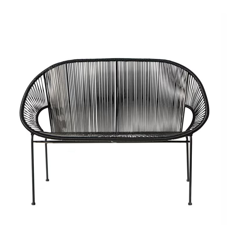 Cadeirão de Jardim de 2 Lugares em Resina e Metal Preto