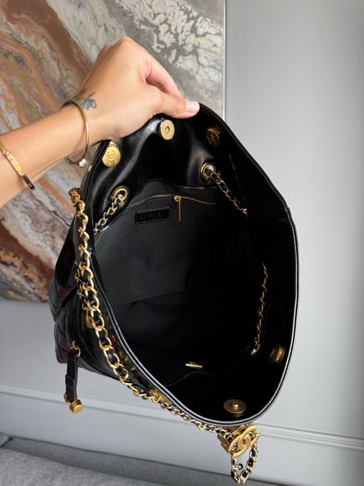 Сумка Chanel Drawstring Tote Bag шкіра | чорна, бургунді, біла